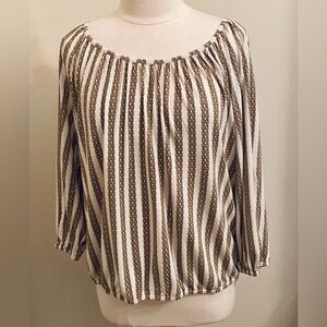 Michael Michael Kors White Gold Chain Print 3/4 Sleeves Casual Boxy Top Size XL